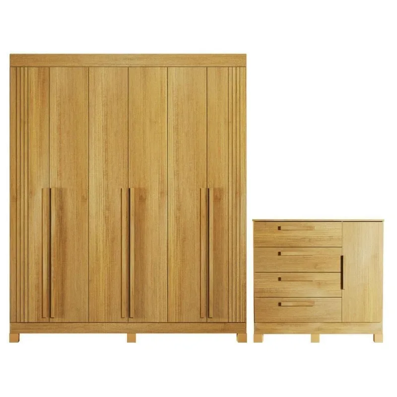 Guarda Roupa Casal Pica Pau 6 Portas de Bater 4 Gavetas MDF Cinamomo com Cômoda Quero Valdemóveis