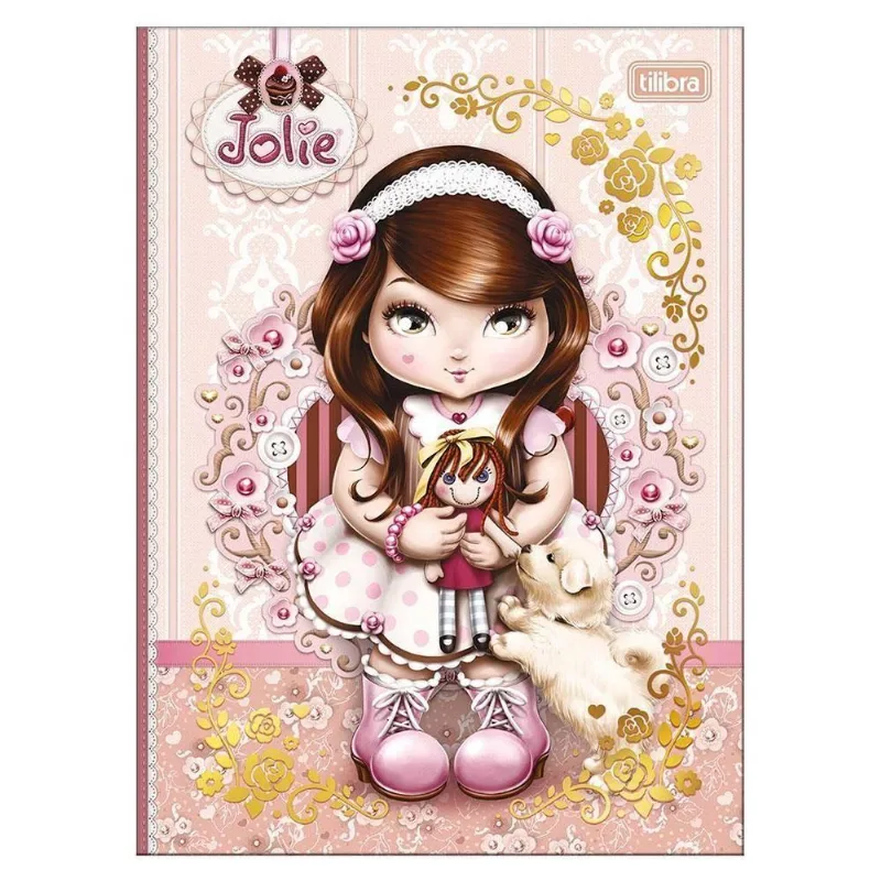 Caderno Colegial Tilibra Jolie 80 Folhas Pautadas Brochura Rosa Castanho