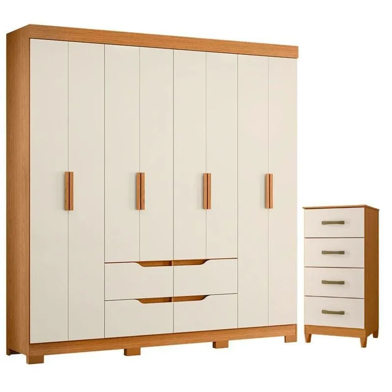 Guarda Roupa Casal Doble 8 Portas De Bater E Cômoda Mobi 4 Gavetas Cinamomo Off White Albatroz