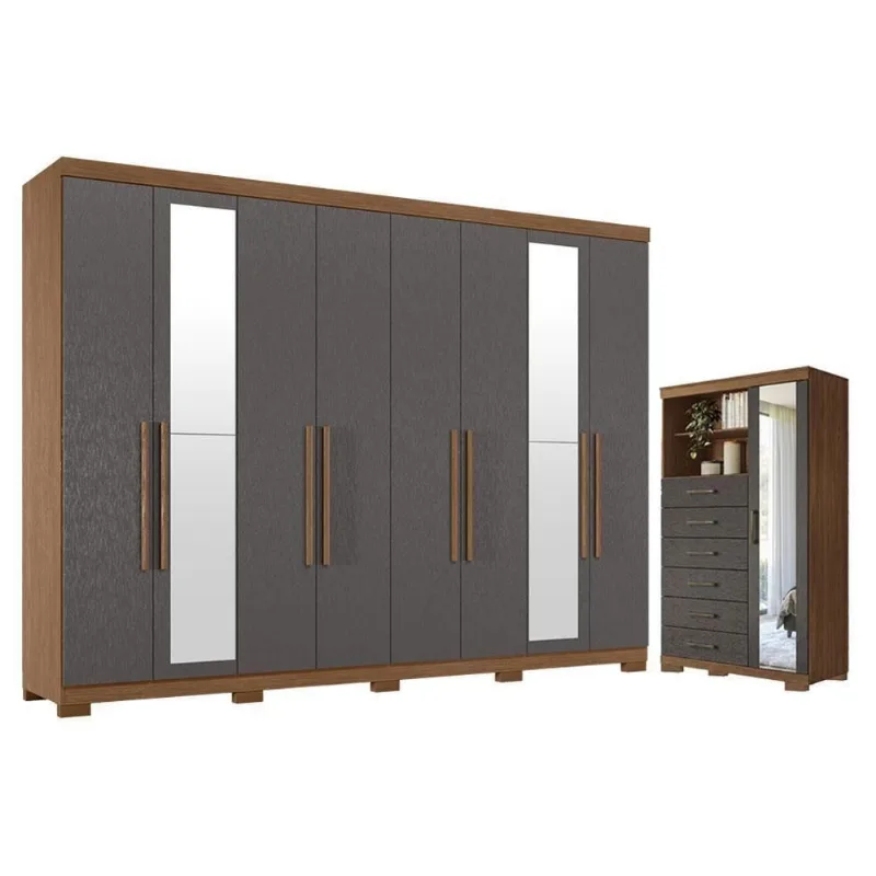 Guarda Roupa Casal Master New 8 Portas de Bater 4 Gavetas MDP Cômoda Marabá 1 Porta 6 Gavetas Jatobá