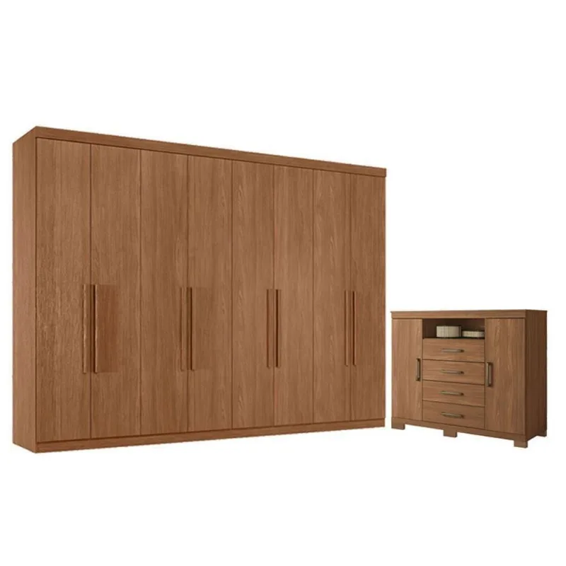 Guarda Roupa Casal Master New 8 Portas 4 Gavetas MDP Cômoda Havana Jatobá Acetinado Santos Andirá