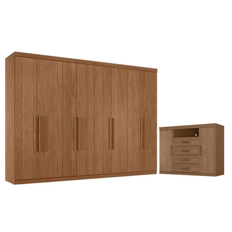 Guarda Roupa Casal Master New 8 Portas 4 Gavetas Mdp 180cm Café E Cômoda Havana Santos Andirá
