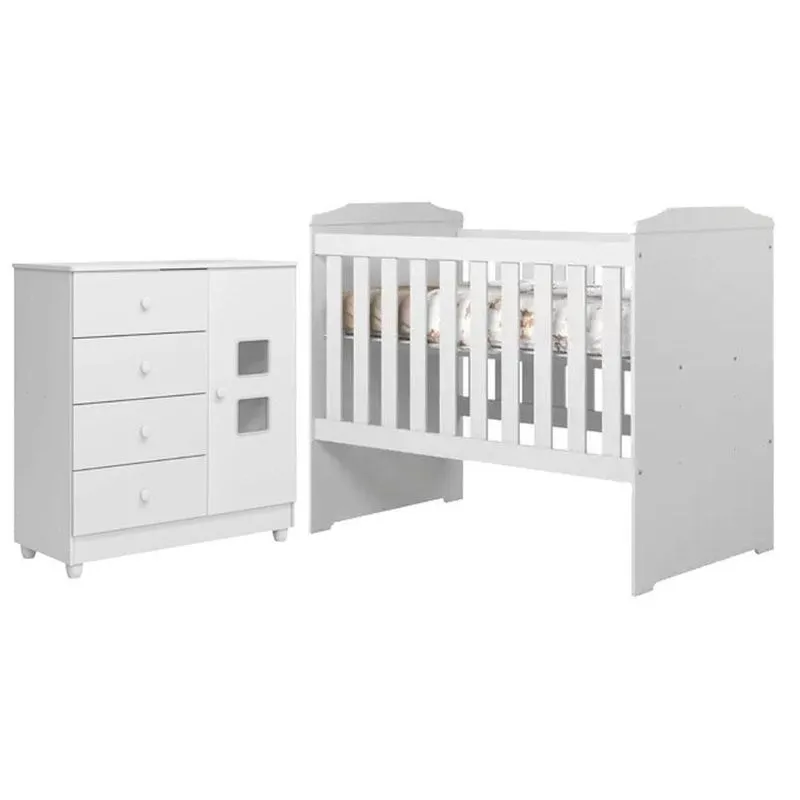 Berço Americano Carinho Com Cômoda Life Mdf Branco Tigus Móveis