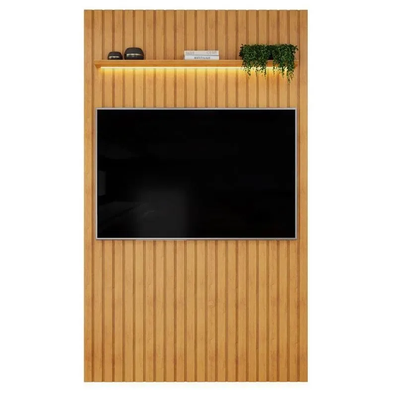 Painel Para TV Trento 143 Para TV 60 Polegadas MDF Ripado Cedro Com LED Café DJ Móveis