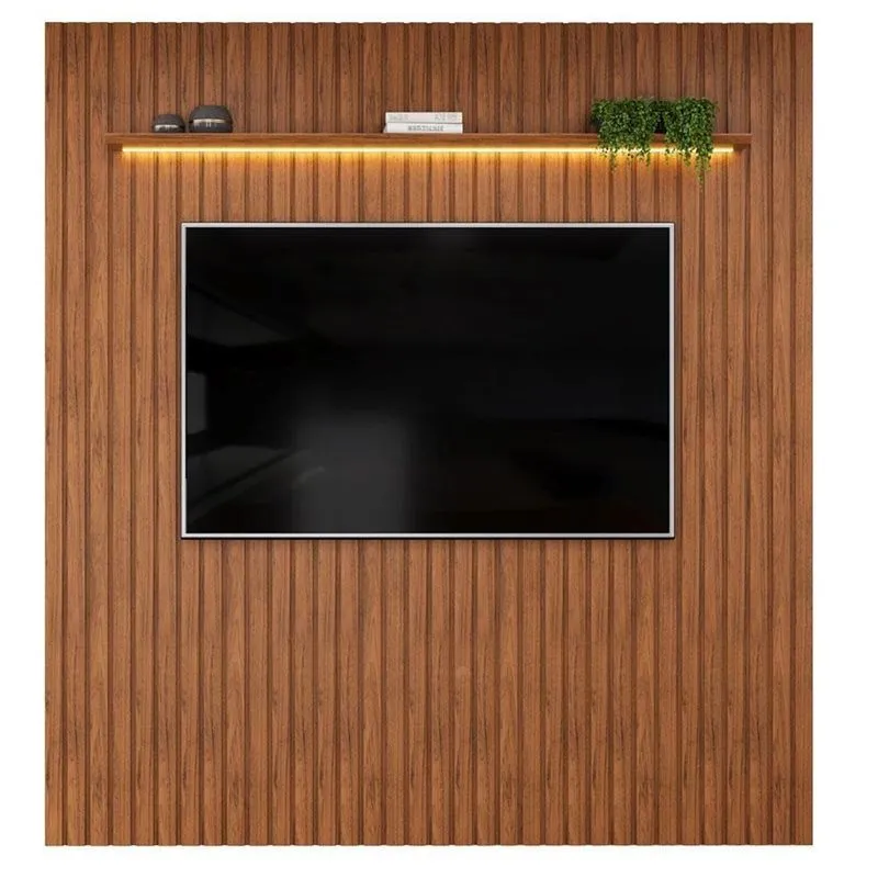 Painel Para TV Trento 223 Ripado Freijó 223cm MDF com LED Amadeirado DJ Móveis