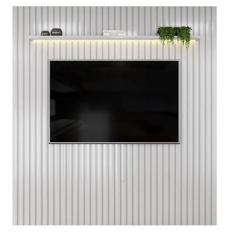 Painel Para TV Trento 223 Ripado Bali-Bali MDF Com Iluminação LED Bege DJ Móveis