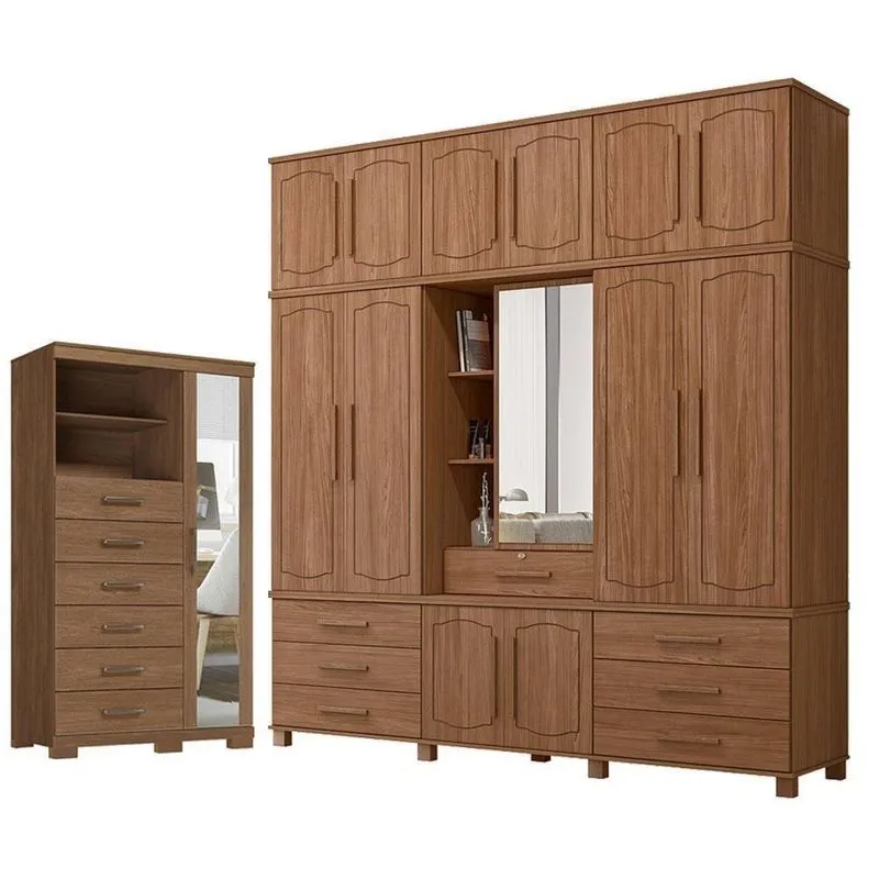 Guarda Roupa Casal E Cômoda Londres Capelinha Marabá 13 Portas Bater 7 Gavetas Mdf-mdp Espelho