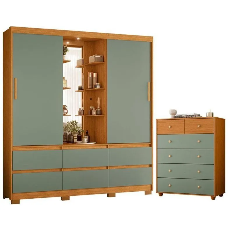 Guarda Roupa Solteiro Com Cômoda Atena Com Cômoda Vittoria 2 Portas De Correr 6 Gavetas Mdp Cinamomo