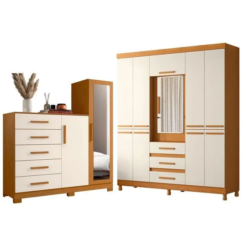 Guarda Roupa Casal Com Cômoda New Fusion E New Master 10 Portas 5 Gavetas Mdf Cinamomo Off White