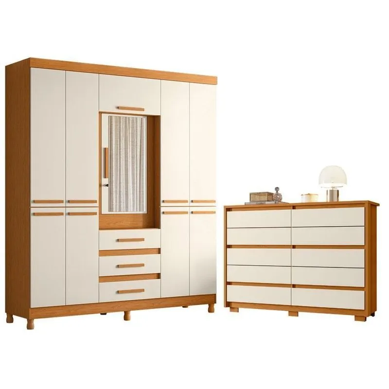 Guarda Roupa Casal E Cômoda New Fusion E Duetto 10 Portas Mdf Cinamomo Off White Albatroz Móveis