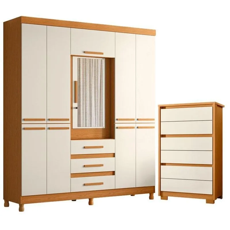 Guarda Roupa Casal Cômoda New Fusion 10 Portas Basculante 3 Gavetas Cinamomo Off White Albatroz