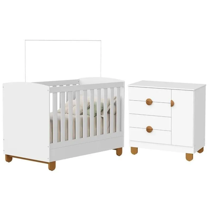 Berço Americano E Cômoda Sapateira Apolo MDF Branco Fosco Reller Móveis