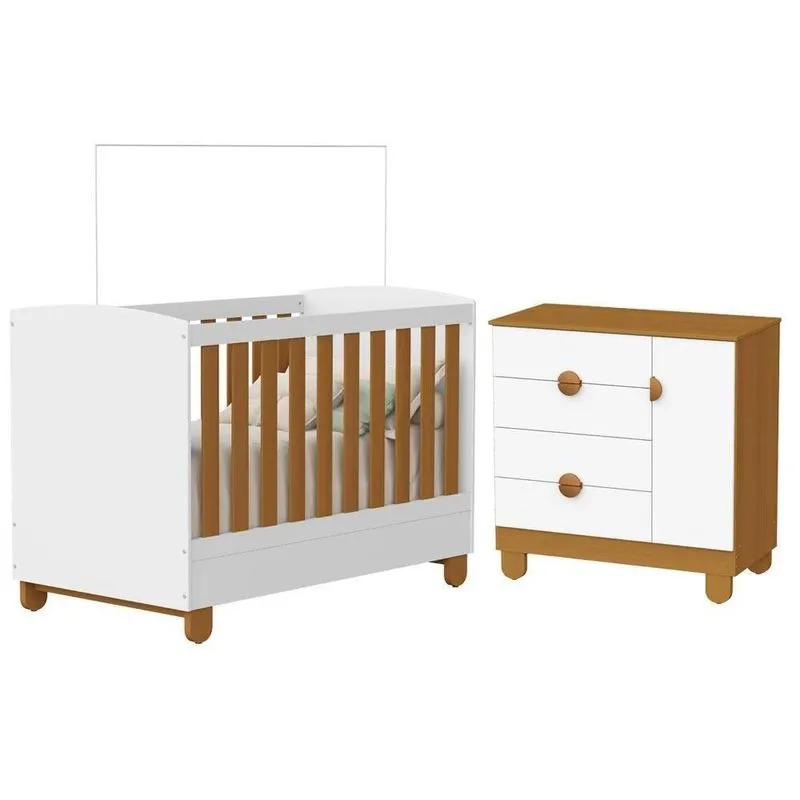 Berço Americano E Cômoda Sapateira Apolo MDF Branco Fosco Savana Reller