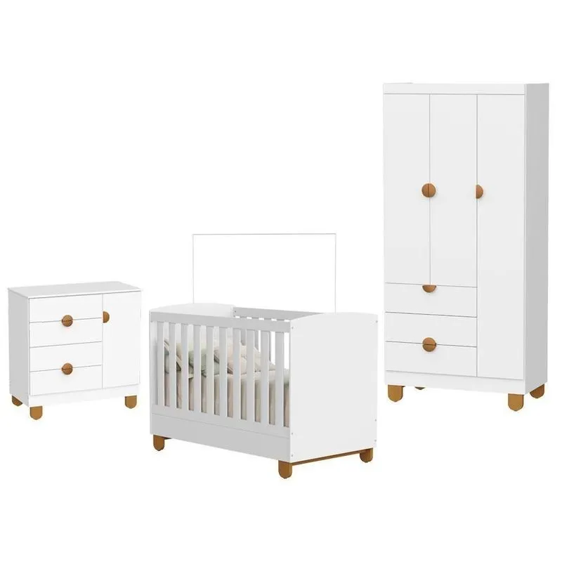 Quarto De Bebê Completo Apolo Mdf 90cm Branco Fosco Berço Americano Cômoda Sapateira Guarda Roupa
