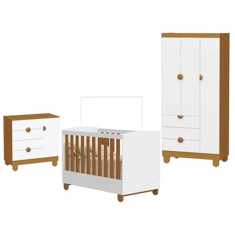 Quarto De Bebê Completo Apolo Mdf 1 Porta 4 Gavetas 91cm Branco Fosco Savana Reller Móveis