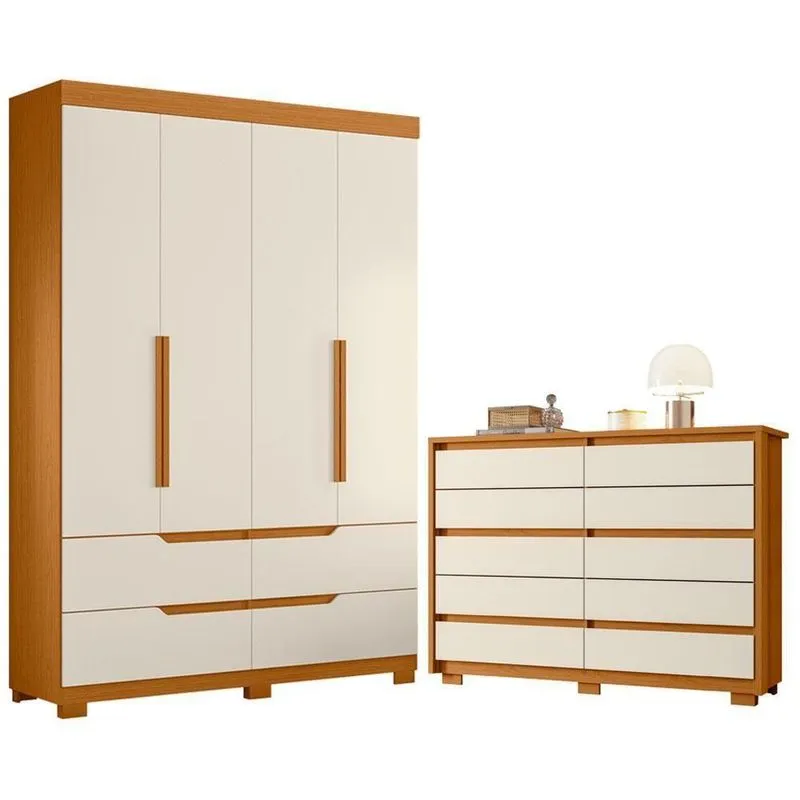 Guarda Roupa Solteiro E Cômoda Doble 4 Portas De Bater 4 Gavetas Mdp Cinamomo Off White Albatroz