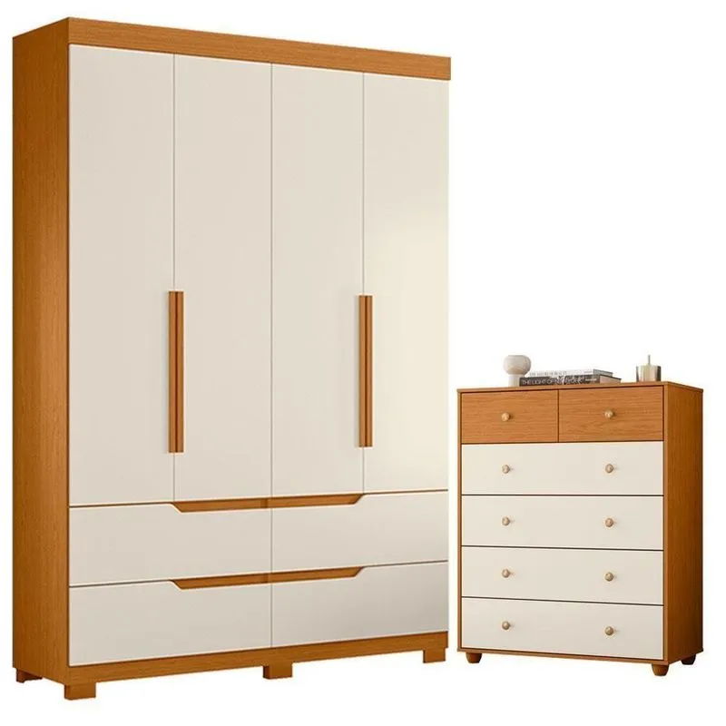 Guarda Roupa Solteiro Doble 4 Portas De Bater 4 Gavetas Mdp Cômoda Vittoria 6 Gavetas Cinamomo Off