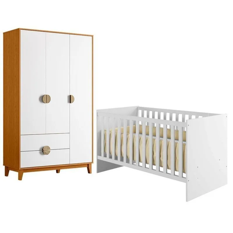 Quarto De Bebê Com Berço Nacional Life 2186 Convencional E Guarda Roupa Mdf Branco Cinamomo Albatroz