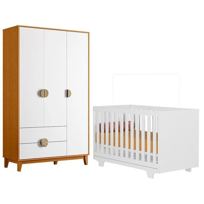 Berço Com Guarda Roupa Life 2217 3 Portas MDF Branco Cinamomo Albatroz Móveis