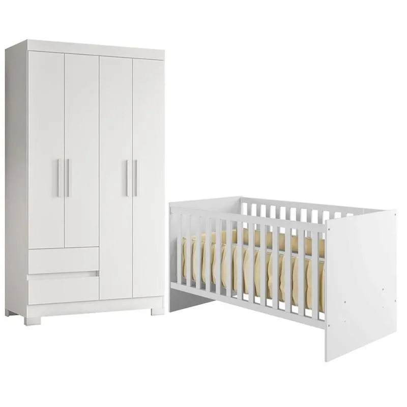 Kit Berço Convencional Nacional Life 2186 E Guarda Roupa Olimpia Mdf Branco Flex Albatroz Móveis