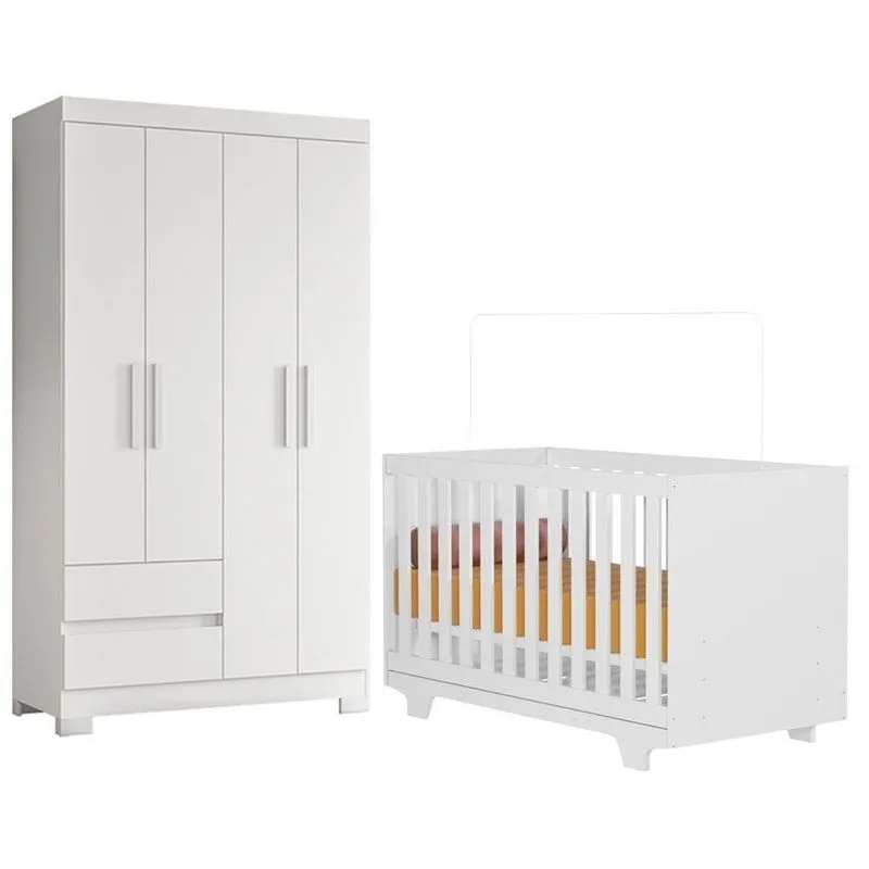 Berço Convencional Nacional Life 2217 Com Guarda Roupa Olimpia MDF Branco Flex Albatroz Móveis