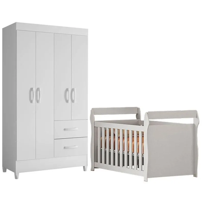 Berço Com Guarda Roupa Mini Cama Americano Star 4 Portas Branco Albatroz Móveis