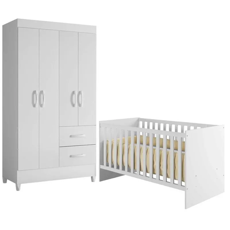Berço Com Guarda Roupa Convencional Nacional Life 2186 Com Mobi Branco Flex Mdf 12mm Albatroz Móveis