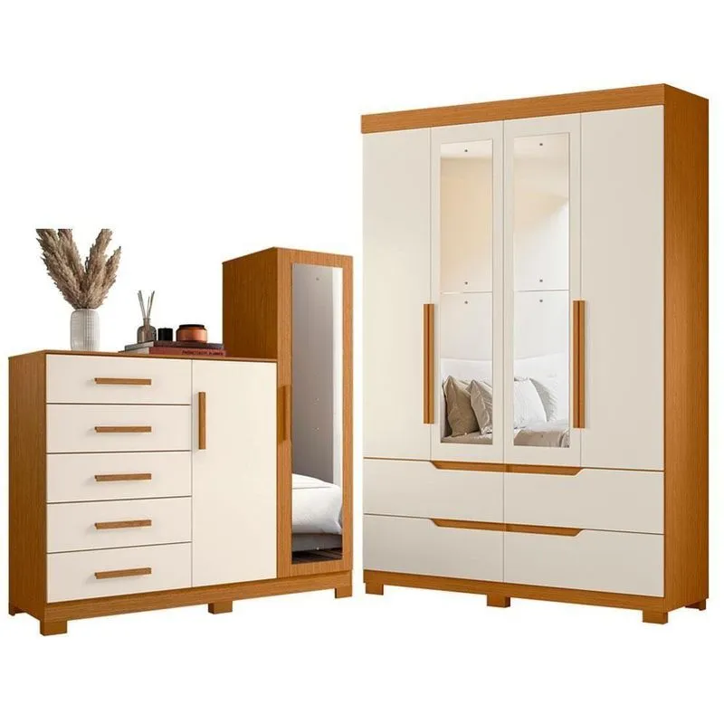 Guarda Roupa Solteiro Com Cômoda Doble 4 Portas De Bater 4 Gavetas Mdp Cinamomo Off White Albatroz