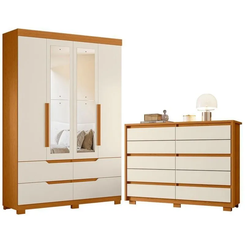 Guarda Roupa Solteiro Com Cômoda Doble 4 Portas De Bater 4 Gavetas Mdp Cinamomo Off White Albatroz