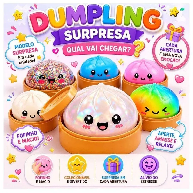 Brinquedo Squishy Dumpling Pãozinho Surpresa Textura Macia