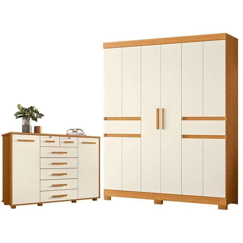 Guarda Roupa Casal Olimpia 10 Portas De Bater Com Cômoda Fontana Mdp Cinamomo Off White Albatroz