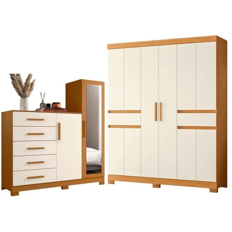 Guarda Roupa Casal Olimpia 10 Portas 2 Gavetas Com Cômoda New Master Cinamomo Off White Albatroz