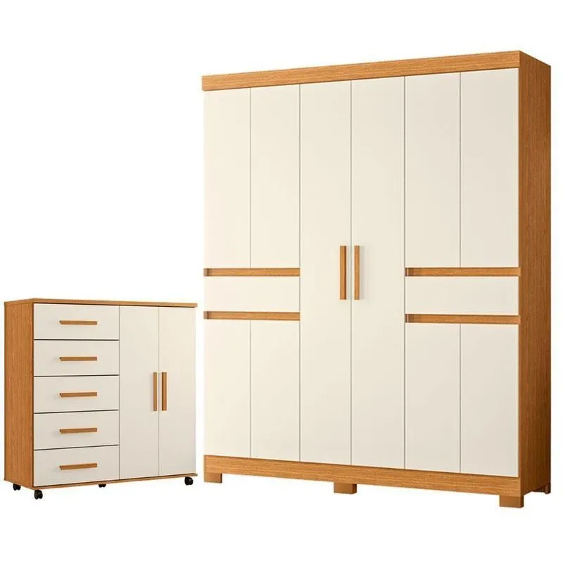 Guarda Roupa Casal Olimpia 10 Portas De Bater 2 Gavetas Com Cômoda Toronto Cinamomo Off White