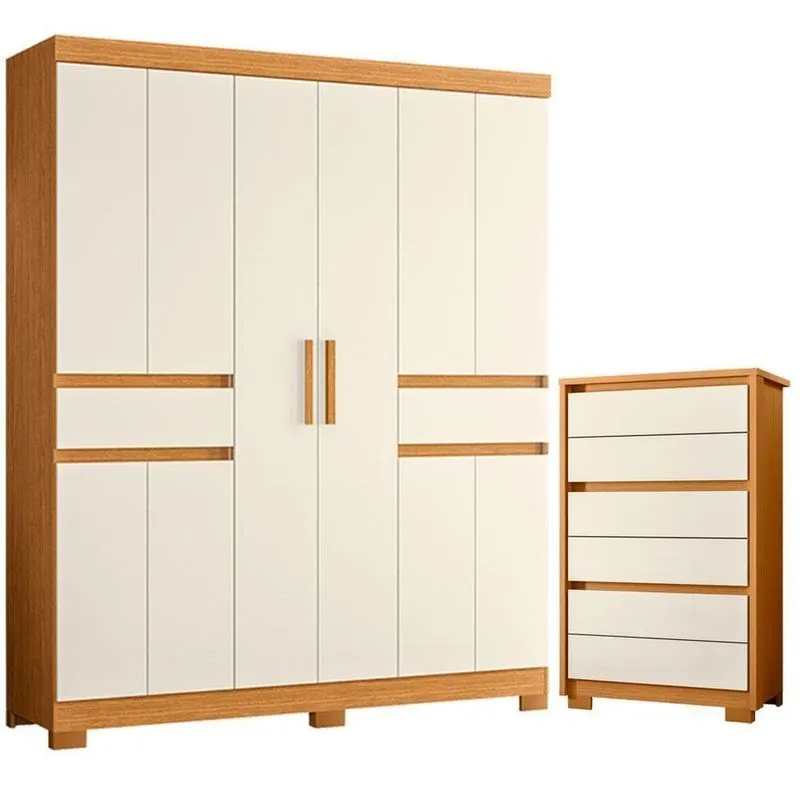 Guarda Roupa Casal Olimpia 10 Portas E Cômoda 6 Gavetas Mdp Cinamomo Off White