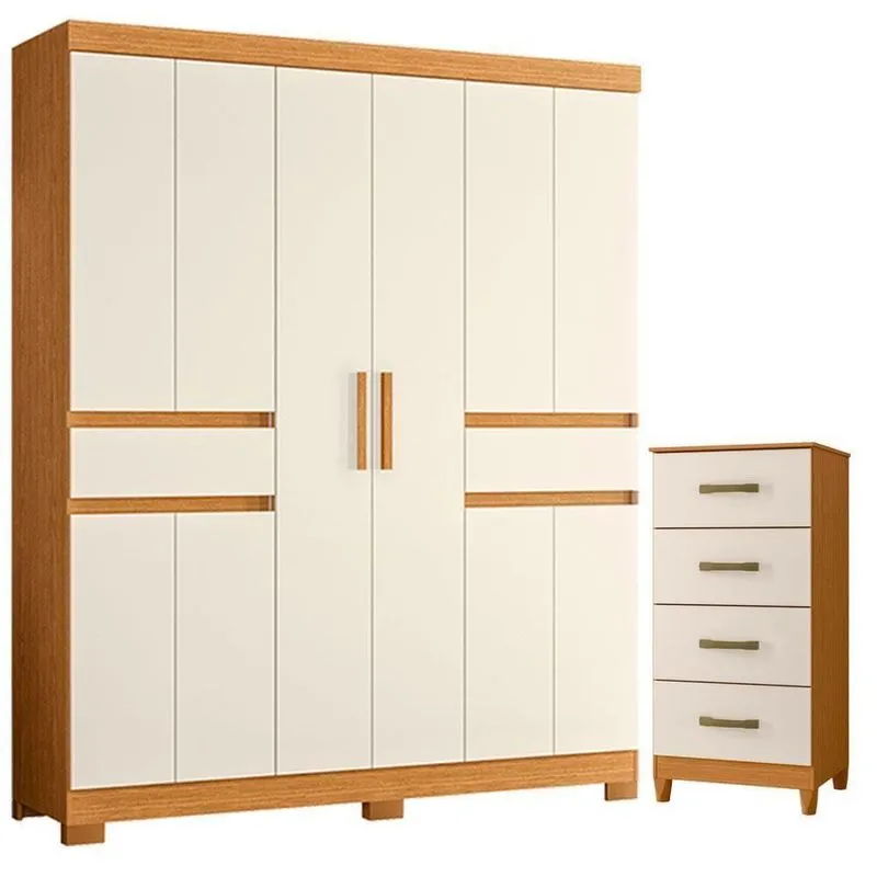 Guarda Roupa Casal Olimpia 10 Portas 2 Gavetas Com Cômoda MDP Cinamomo Off White Albatroz Móveis