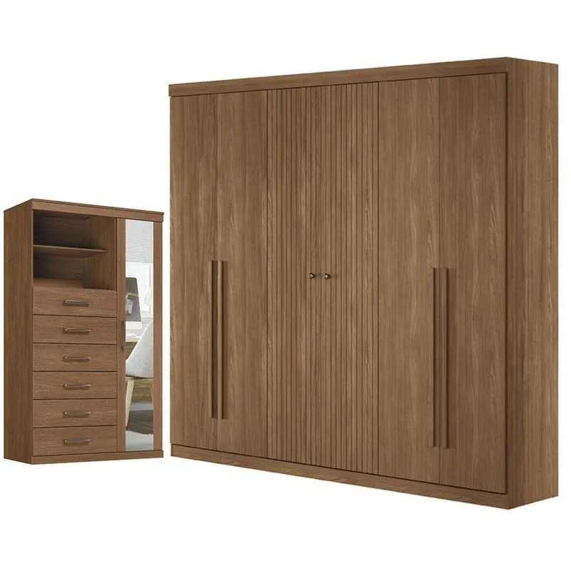 Guarda Roupa Casal Ripado 6 Portas De Bater 4 Gavetas Mdp Cômoda 1 Porta 6 Gavetas Jatobá Acetinado