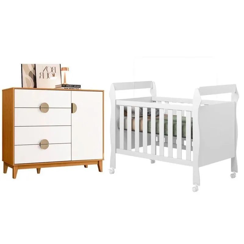 Berço Americano Mini Cama Soninho Com Cômoda Sapateira Ipê Branco