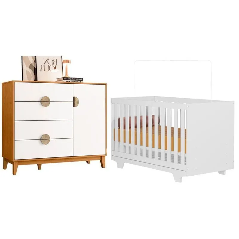 Berço Multifuncional Com Cômoda Sapateira Life 2217 MDF Branco Cinamomo