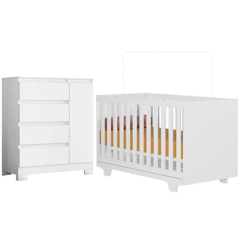 Berço Com Cômoda Life 2217 Conversível 2 Em 1 Branco Albatroz Móveis 84cm