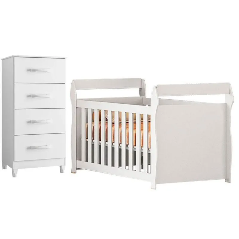 Berço Americano Com Cômoda Star MDF Branco Albatroz Móveis
