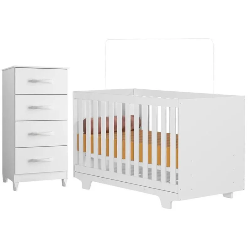 Berço Multifuncional Com Cômoda Life 2217 MDF Branco Albatroz Móveis