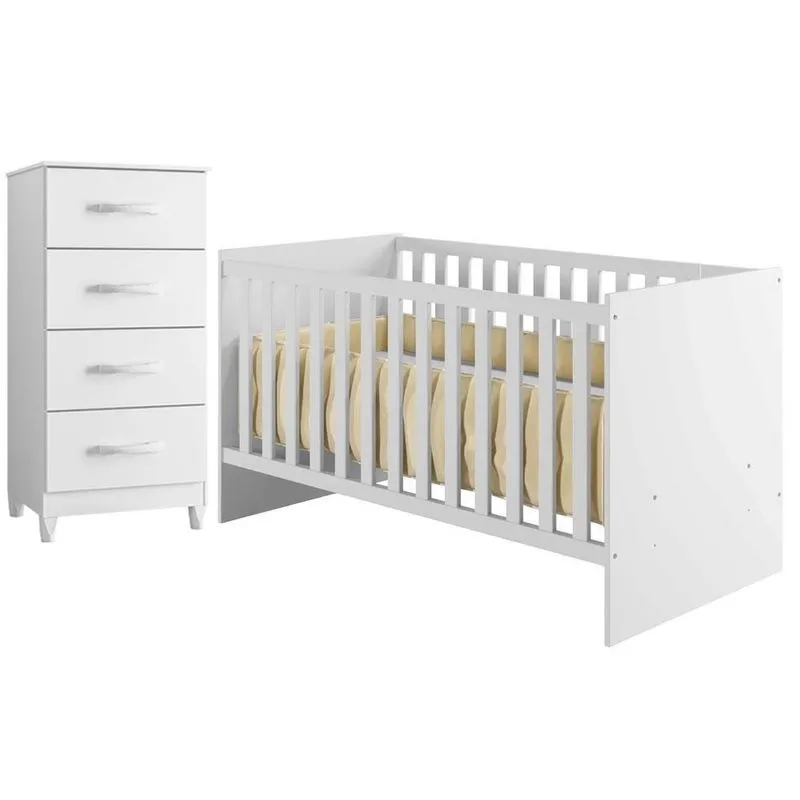 Berço Convencional Com Cômoda Life 2186 MDF Branco Albatroz Móveis