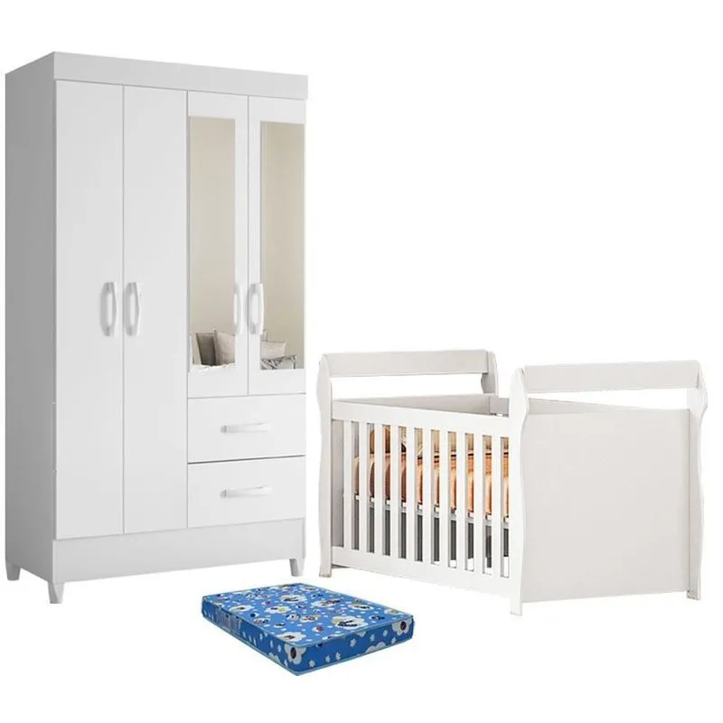 Berço Americano Com Guarda Roupa E Colchão Incluso MDP Branco