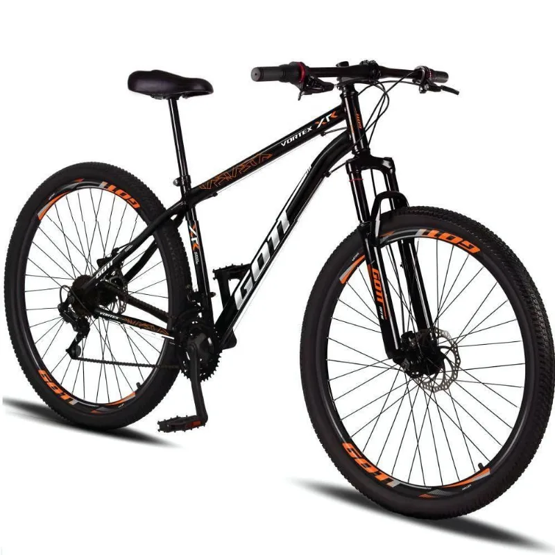 Bicicleta Aro 29 Aço Carbono Gott Vortex 21v Com Suspensão E Freio A Disco - Preto E Laranja