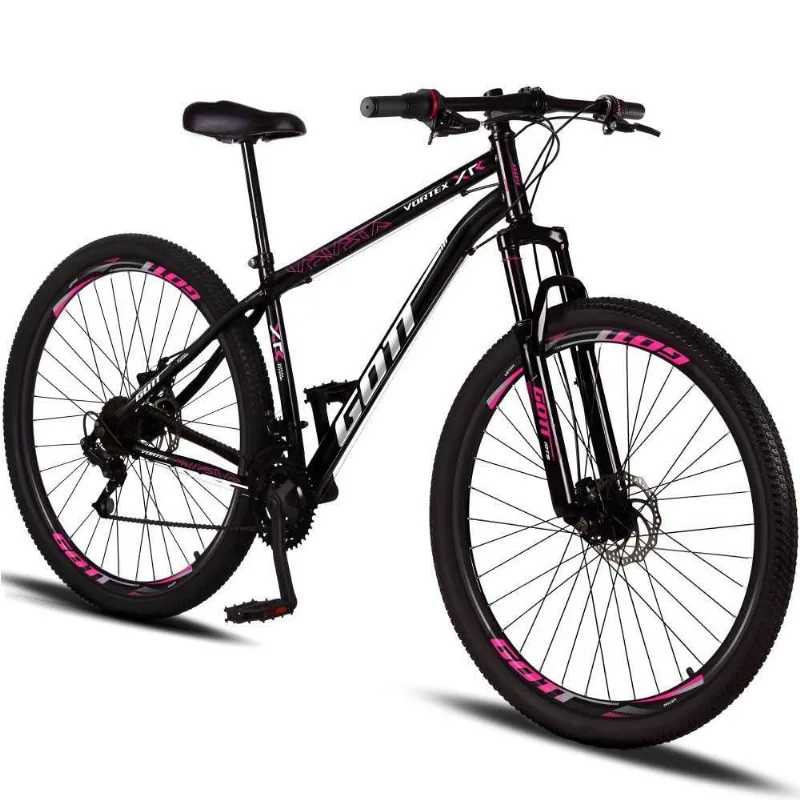 Bicicleta Aro 29 Aço Carbono Gott Vortex 21v Com Suspensão E Freio A Disco - Preto E Rosa