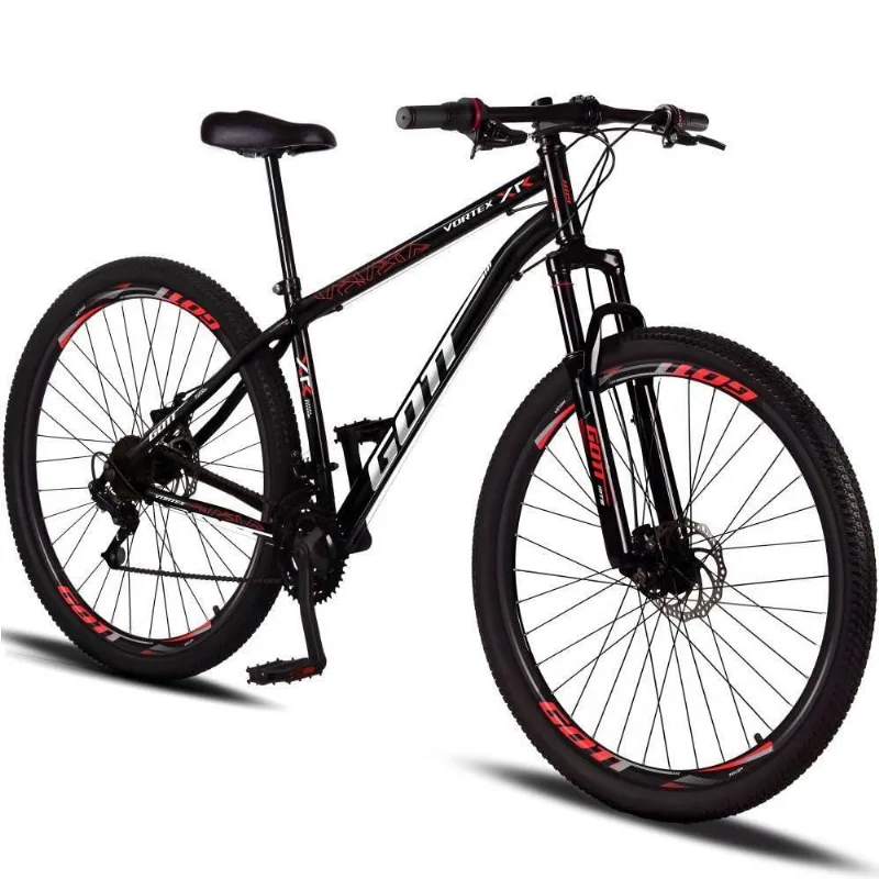 Bicicleta Aro 29 Aço Carbono Gott Vortex 21v Com Suspensão E Freio A Disco - Preto E Vermelho