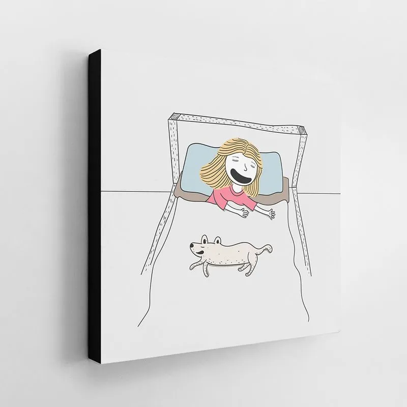 Menina Sorrindo e Seu Cachorro Na Cama
