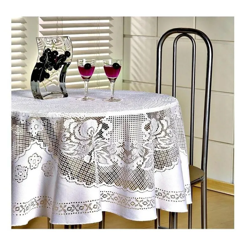 Toalha De Mesa Redonda Renda Jacquard 1,60 Mts 4 Lu Branco