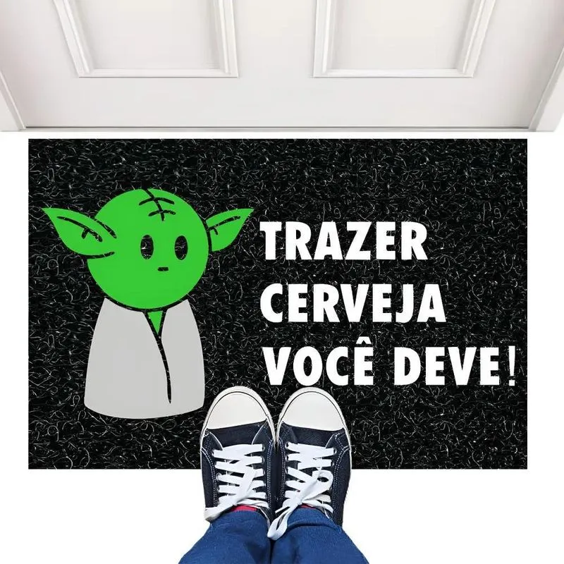 Tapete Capacho Tapete Geek Yoda Star Wars Pizza Cerveja 13mm