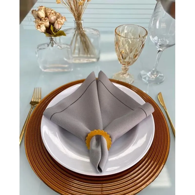 Guardanapo De Tecido Para Mesa Posta Ponto Ajour Cinza
